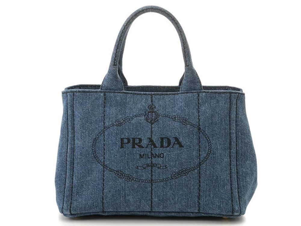 Prada Shoulder Bag Tote Handbag Canapa Denim Blue
